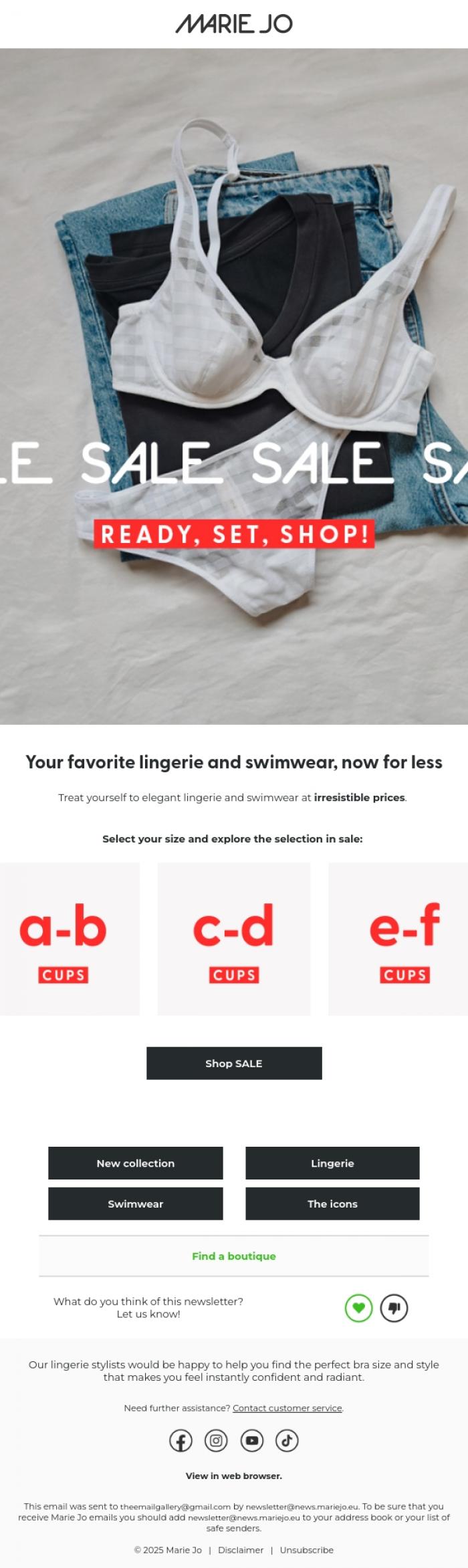 Email Design Inspiration from Marie Jo, Your favorite Marie Jo sets, now on sale 🖤