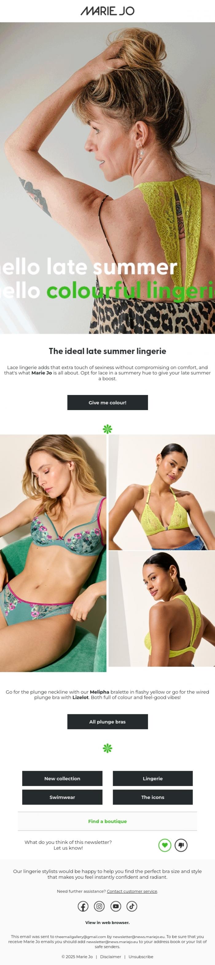 Email Design Inspiration from Marie Jo, Just in: comfy lingerie in new colors