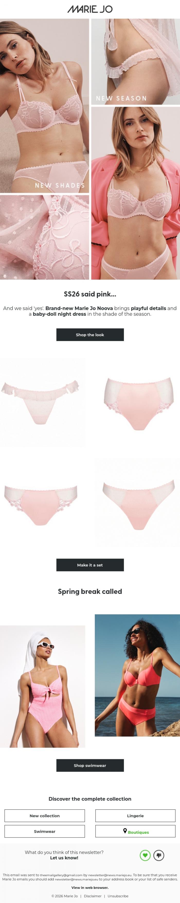 Email Design Inspiration from Marie Jo, New season, new shades