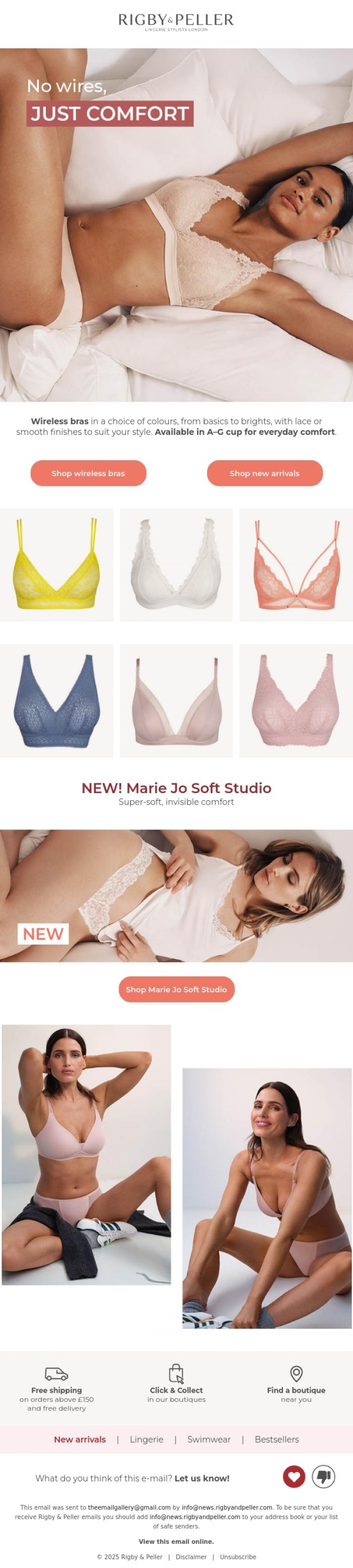 Email Design Inspiration from Marie Jo, No wires, just comfort 🤍