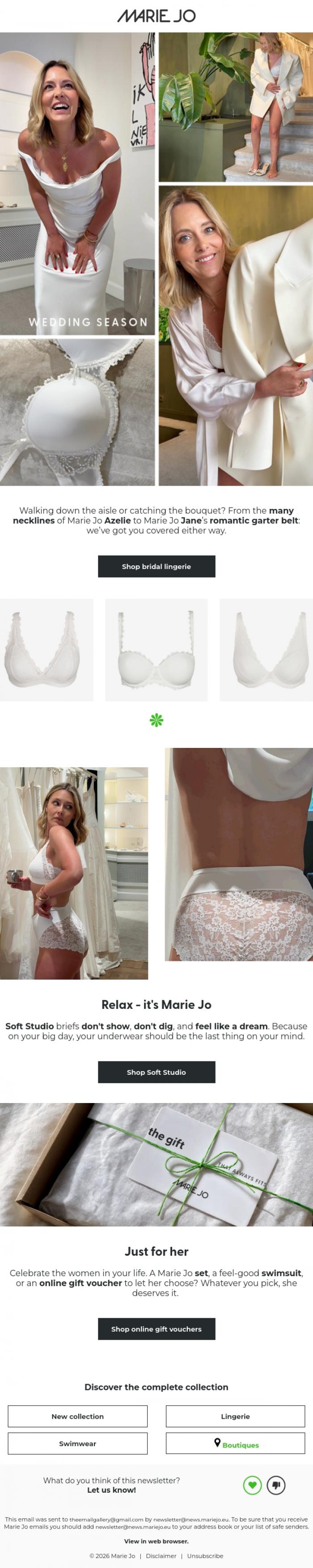 Email Design Inspiration from Marie Jo, Say yes to these sets