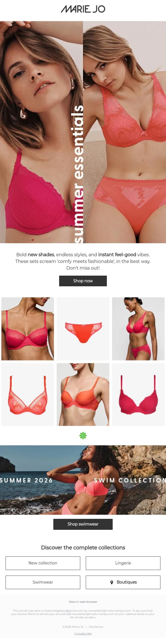 Email Design Inspiration from Marie Jo, Summer lingerie you won't want to miss