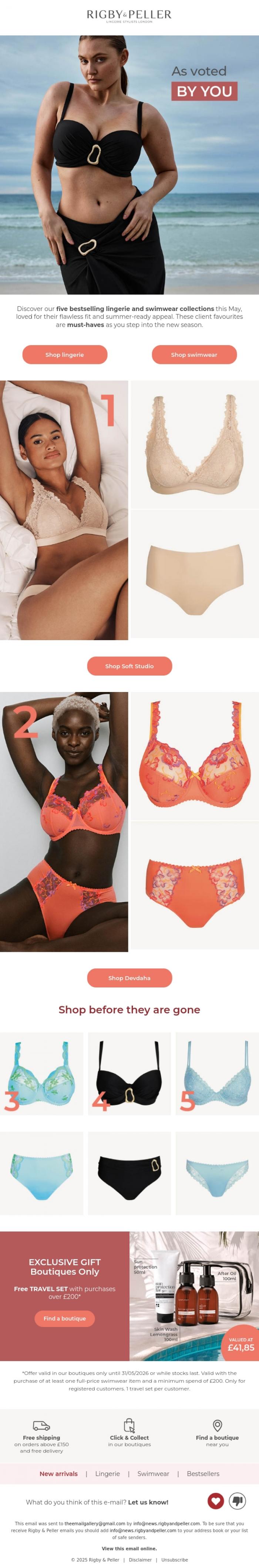 Email Design Inspiration from Marie Jo, May's bestsellers 🏆