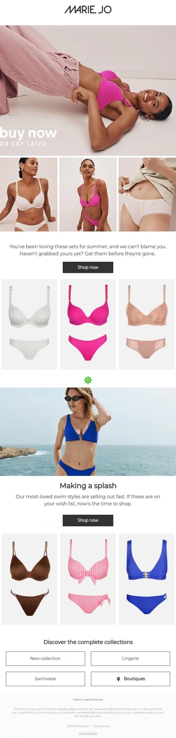 Email Design Inspiration from Marie Jo, Spring bestsellers