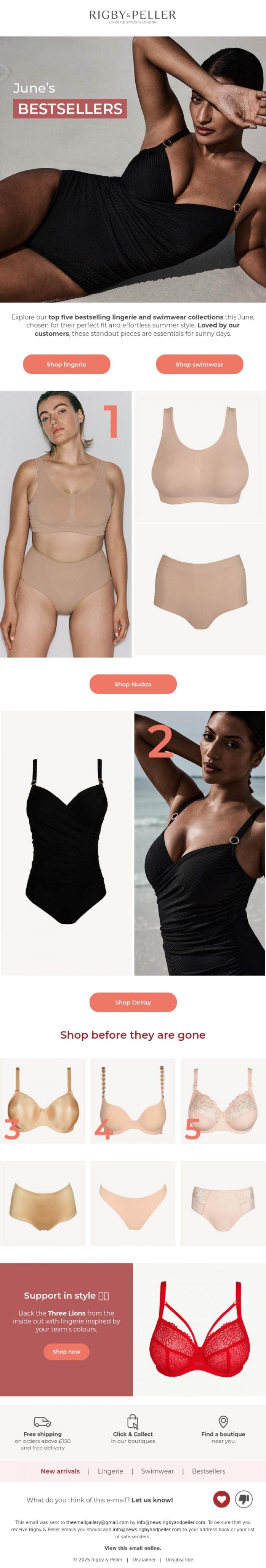 Email Design Inspiration from Marie Jo, June's bestsellers 🏆
