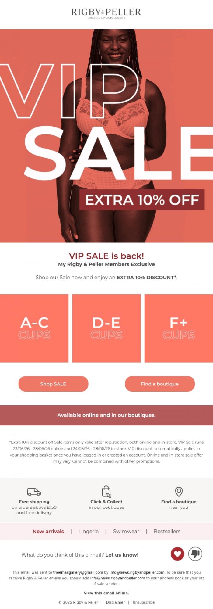 Email Design Inspiration from Marie Jo, Our VIP SALE is back! 🎉 | Get an EXTRA 10% off Sale