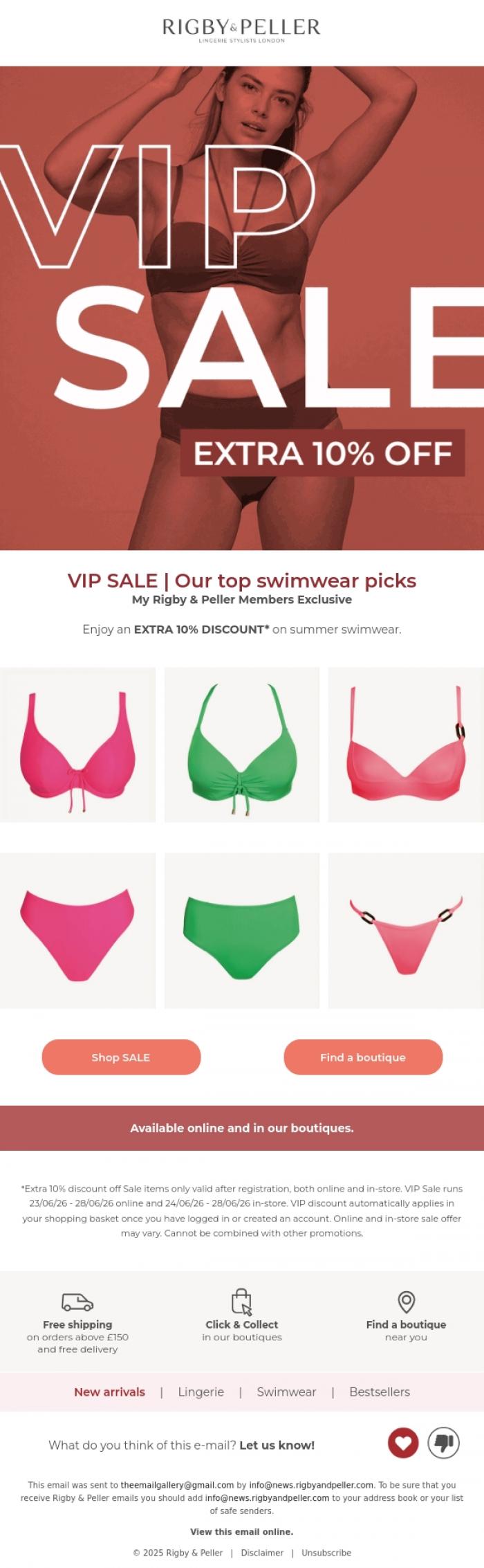 Email Design Inspiration from Marie Jo, VIP SALE | Extra 10% discount on swimwear ✈️☀️