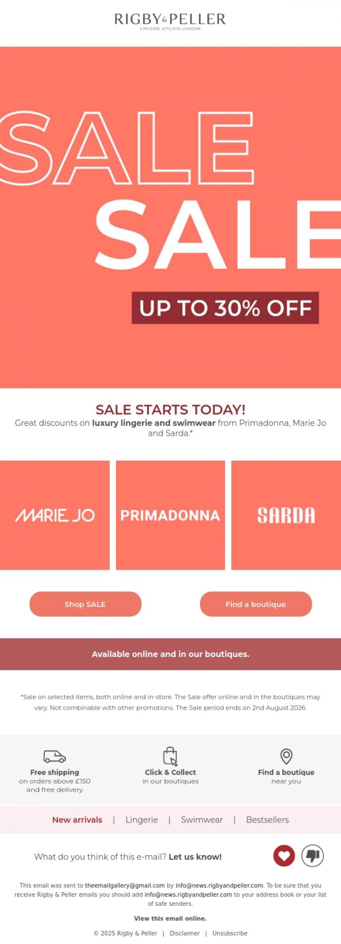 Email Design Inspiration from Marie Jo, Sun's out, Sale's on! ☀️