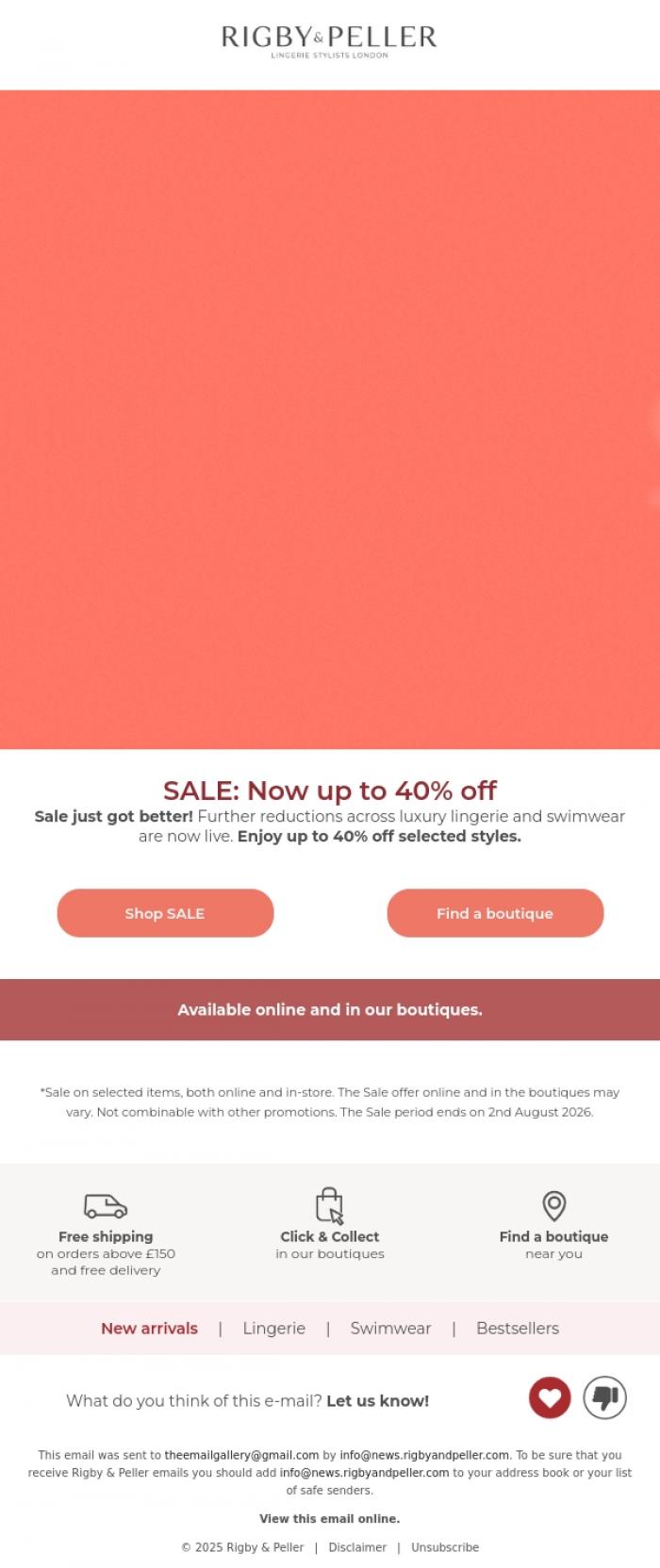 Email Design Inspiration from Marie Jo, Further reductions! SALE up to 40% off ⭐