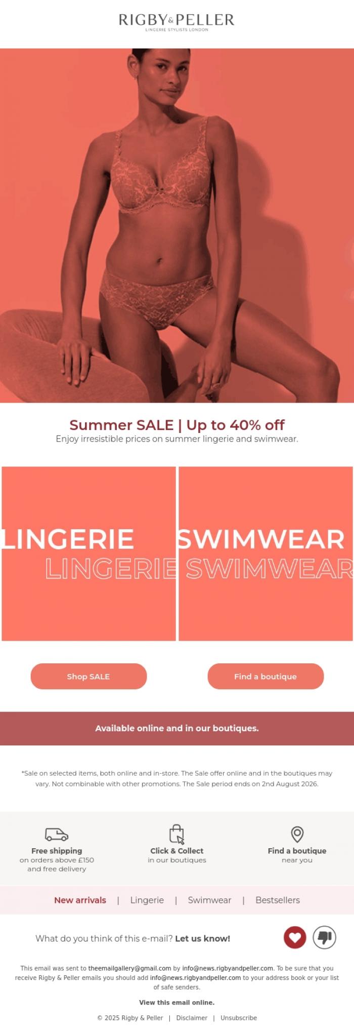 Email Design Inspiration from Marie Jo, Summer lingerie and swimwear sets on SALE 🍧