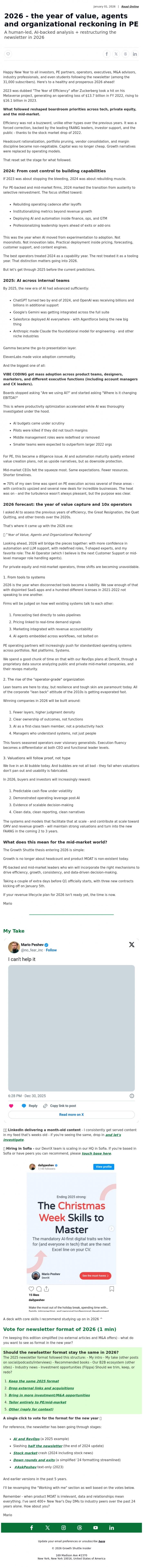 Email Design Inspiration from Mario Peshev, 2026 - the year of value, agents and organizational reckoning in PE