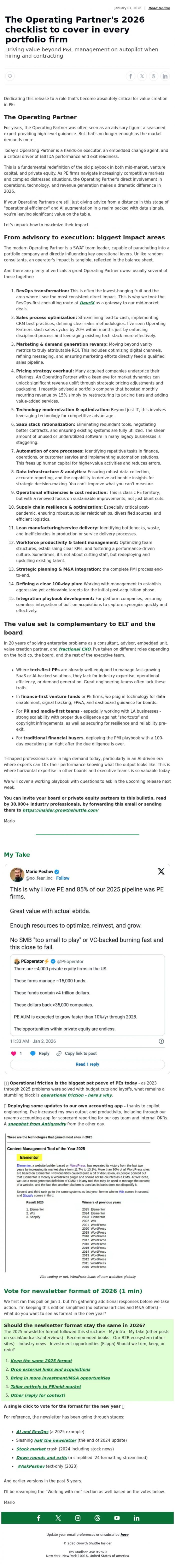 Email Design Inspiration from Mario Peshev, The Operating Partner's 2026 checklist to cover in every portfolio firm