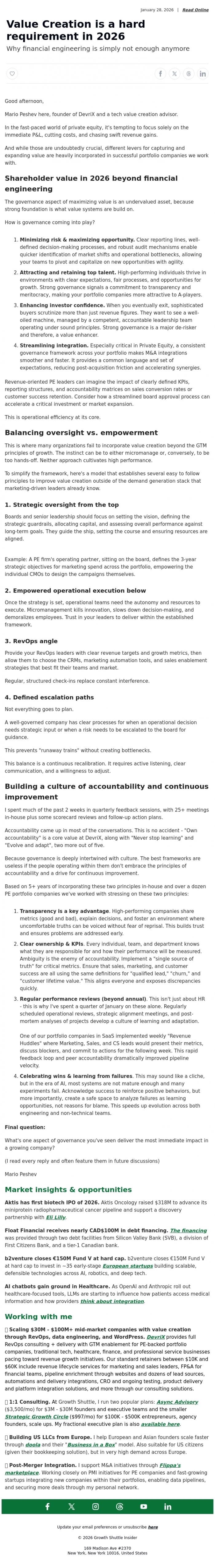 Email Design Inspiration from Mario Peshev, Value Creation is a hard requirement in 2026