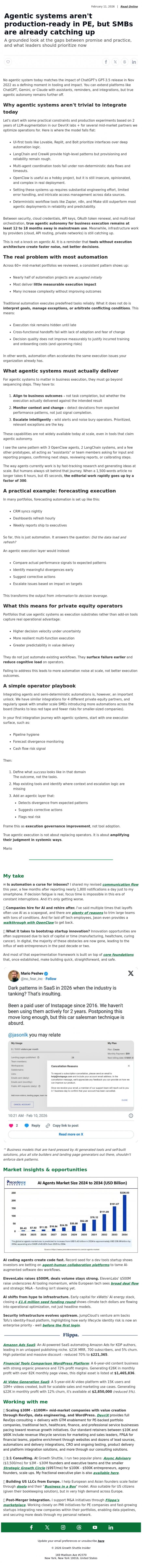 Email Design Inspiration from Mario Peshev, Agentic systems aren't production-ready in PE, but SMBs are already catching up