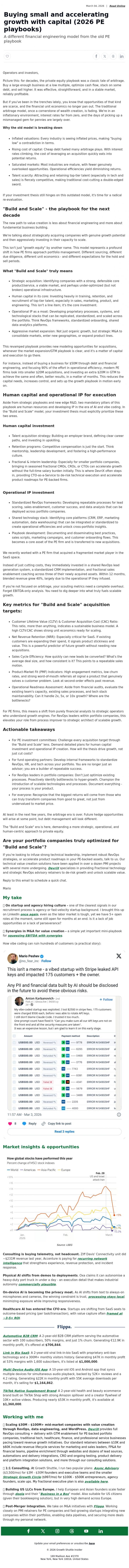 Email Design Inspiration from Mario Peshev, Buying small and accelerating growth with capital (2026 PE playbooks)