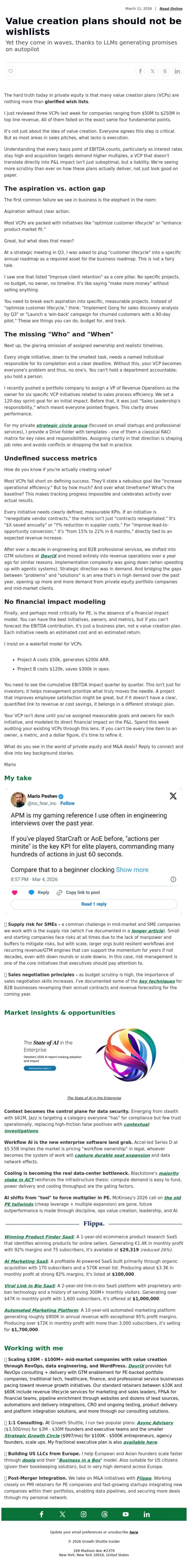Email Design Inspiration from Mario Peshev, Value creation plans should not be wishlists