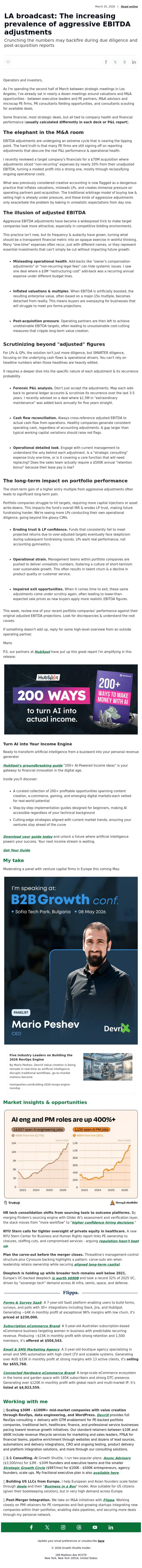 Email Design Inspiration from Mario Peshev, LA broadcast: The increasing prevalence of aggressive EBITDA adjustments