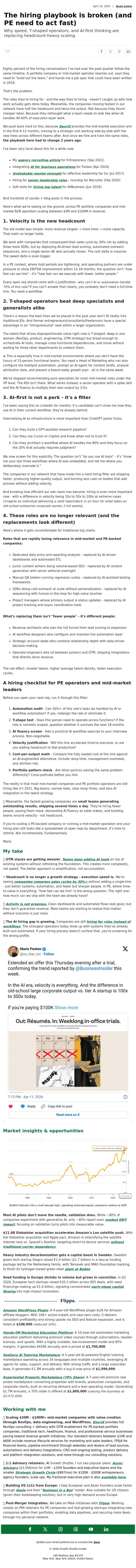 Email Design Inspiration from Mario Peshev, The hiring playbook is broken (and PE need to act fast)