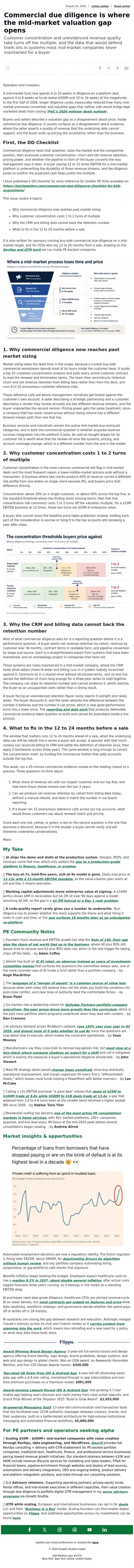 Email Design Inspiration from Mario Peshev, Commercial due diligence is where the mid-market valuation gap opens