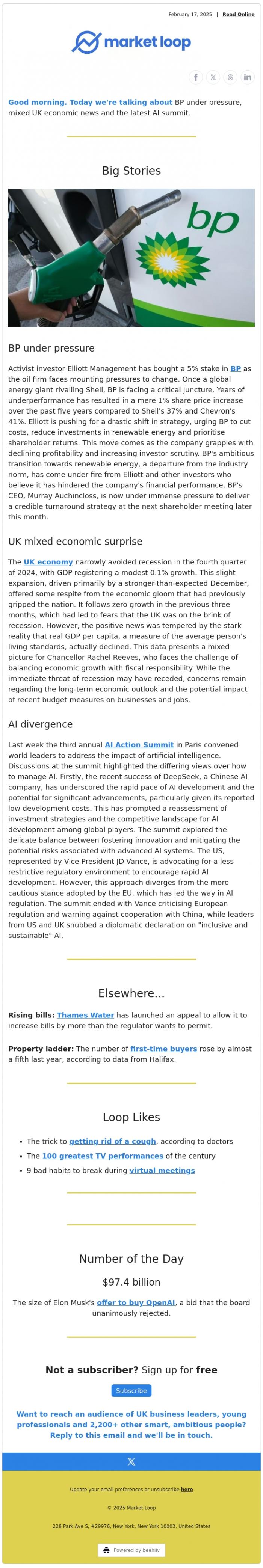 Email Design Inspiration from Market Loop, Business and finance update 17th February 2025