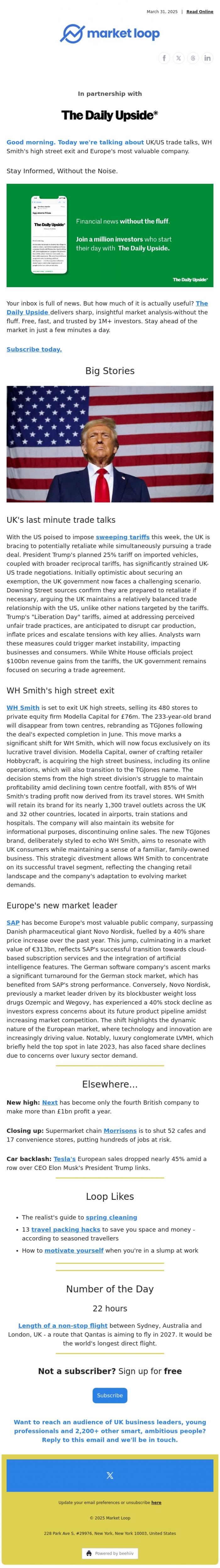 Email Design Inspiration from Market Loop, Business and finance update 31st March 2025