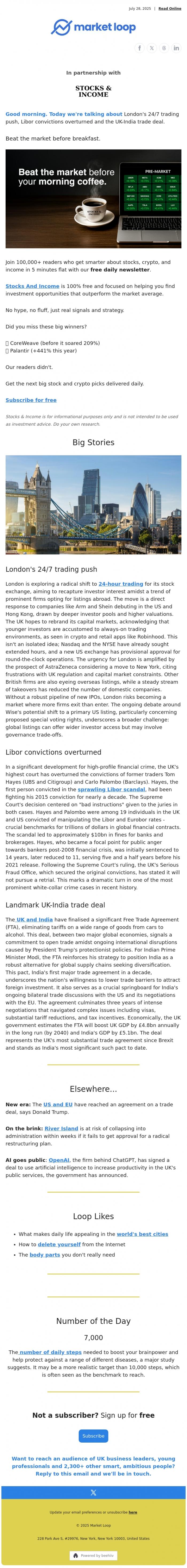 Email Design Inspiration from Market Loop, Business and finance update 28th July 2025