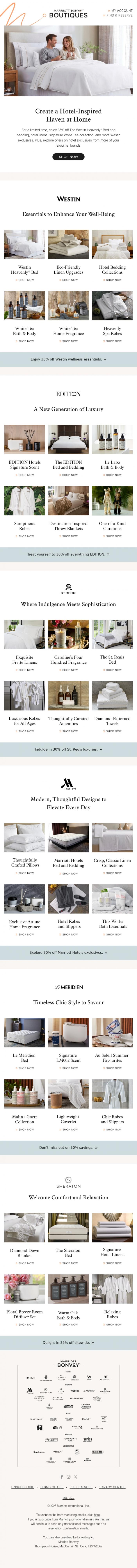Email Design Inspiration from Marriott Bonvoy, Elevate Your Space With Best-Selling Bedding, Bath, Fragrance, and More