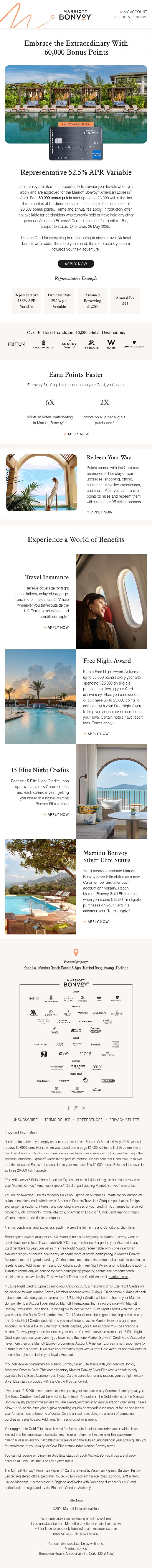 Email Design Inspiration from Marriott Bonvoy, Get the Card to Earn 60,000 Bonus Points