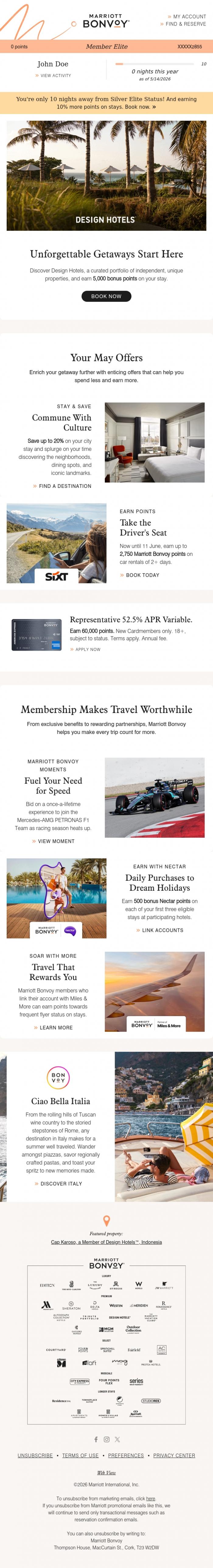 Email Design Inspiration from Marriott Bonvoy, John's Account Update: Claim Your Bonus