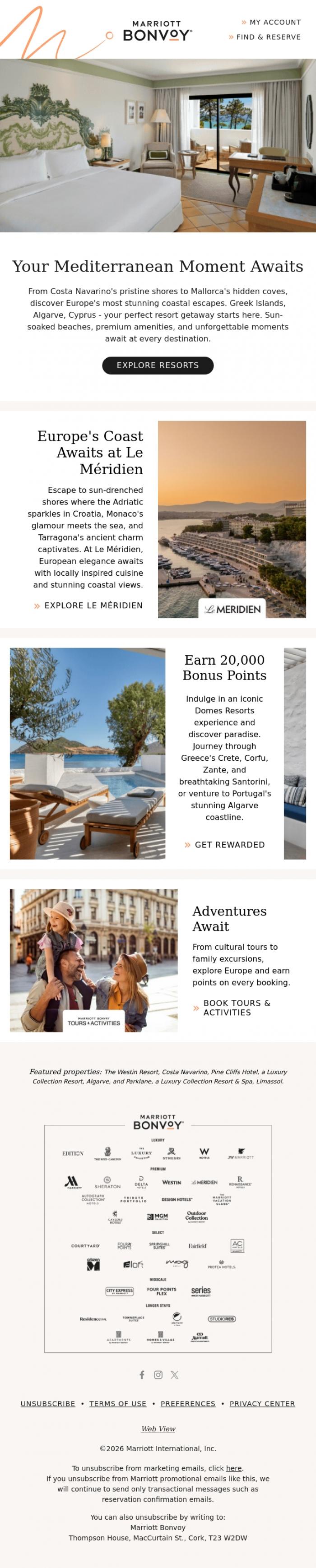 Email Design Inspiration from Marriott Bonvoy, Europe's Most Sought-After Resort Destinations