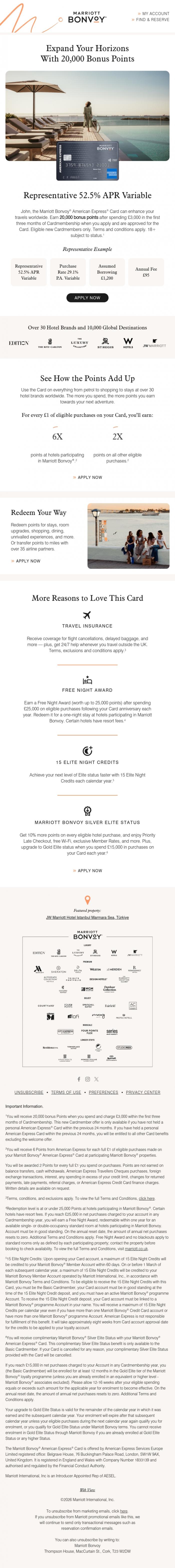 Email Design Inspiration from Marriott Bonvoy, Pack 20,000 Bonus Points for Your Next Getaway
