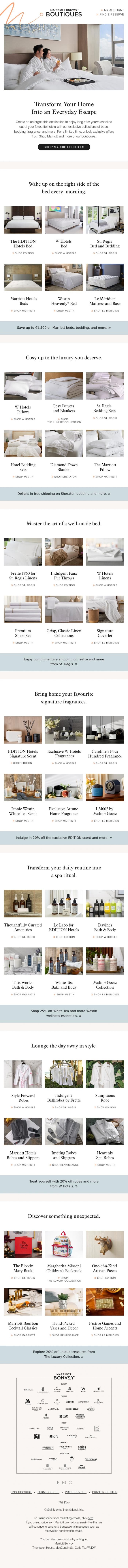 Email Design Inspiration from Marriott Bonvoy, Enhance Your Everyday With Must-Have Hotel Favourites | Shop Beds, Bedding, Scents, and More