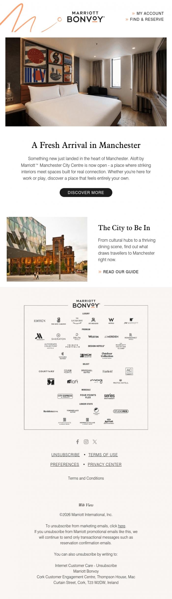 Email Design Inspiration from Marriott Bonvoy, Manchester city centre has a fresh new arrival.