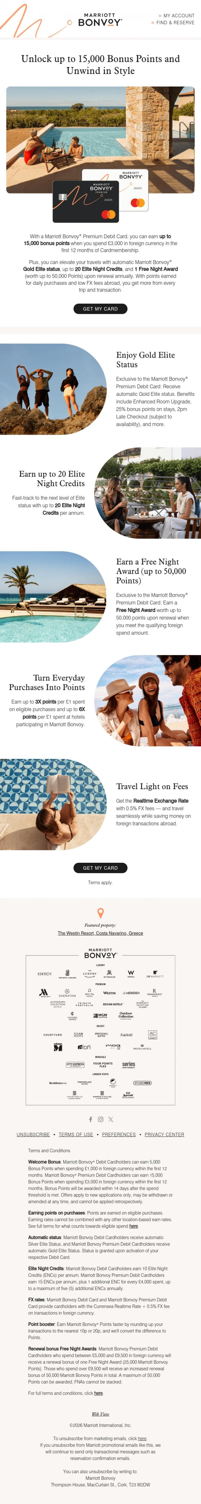 Email Design Inspiration from Marriott Bonvoy, Earn up to 15,000 Bonus Points With the Card