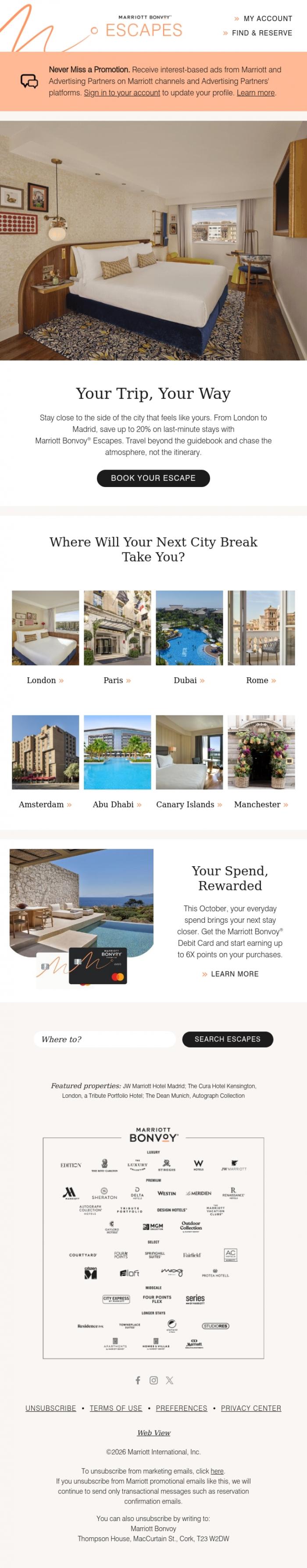 Email Design Inspiration from Marriott Bonvoy, Your trip, your way - with up to 20% off