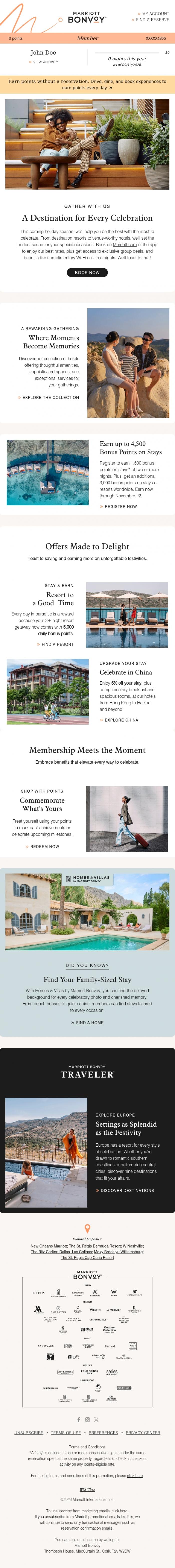 Email Design Inspiration from Marriott Bonvoy, John's Account Update: Celebrate in Style