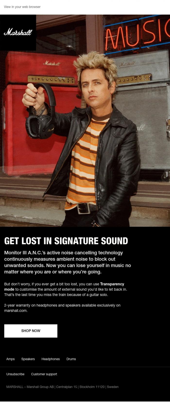 Email Design Inspiration from Marshall, Tune out the noise, tune in to loud
