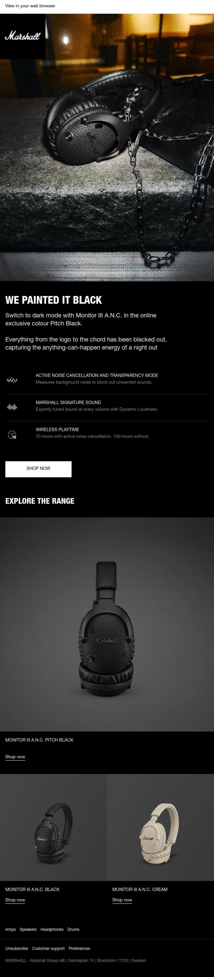 Email Design Inspiration from Marshall, Own the night