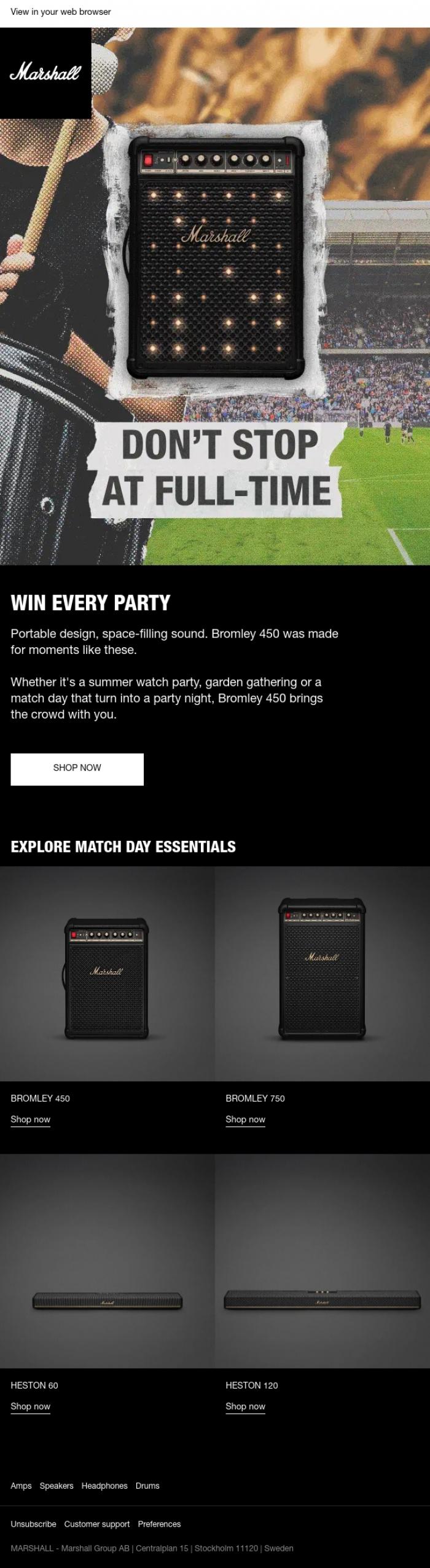Email Design Inspiration from Marshall, From match to celebration