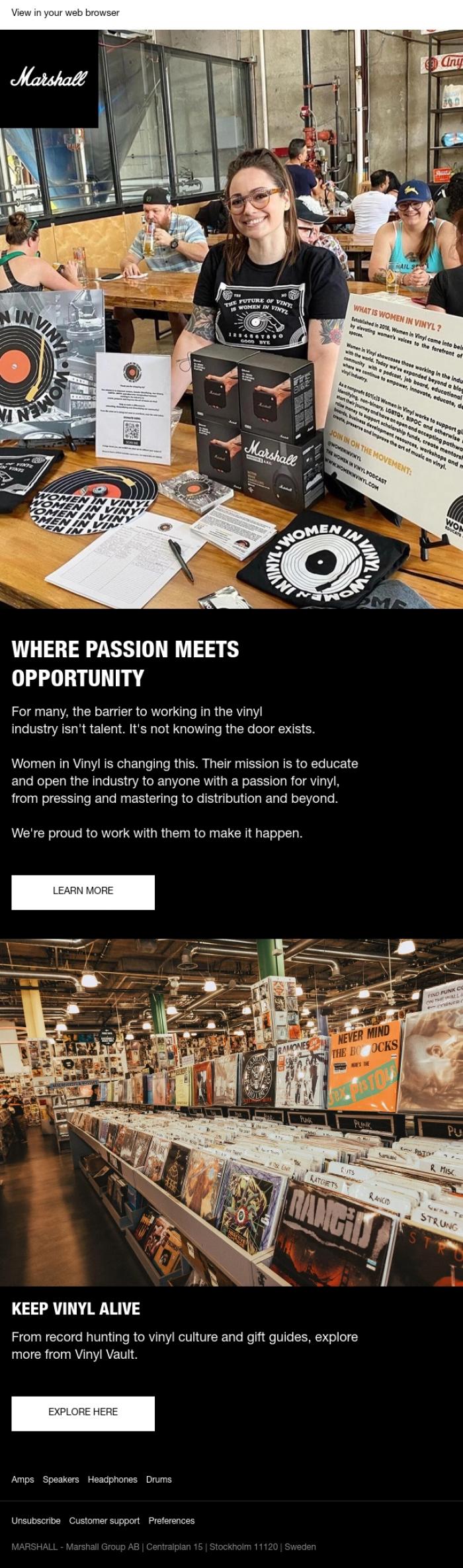 Email Design Inspiration from Marshall, Reshaping the vinyl industry