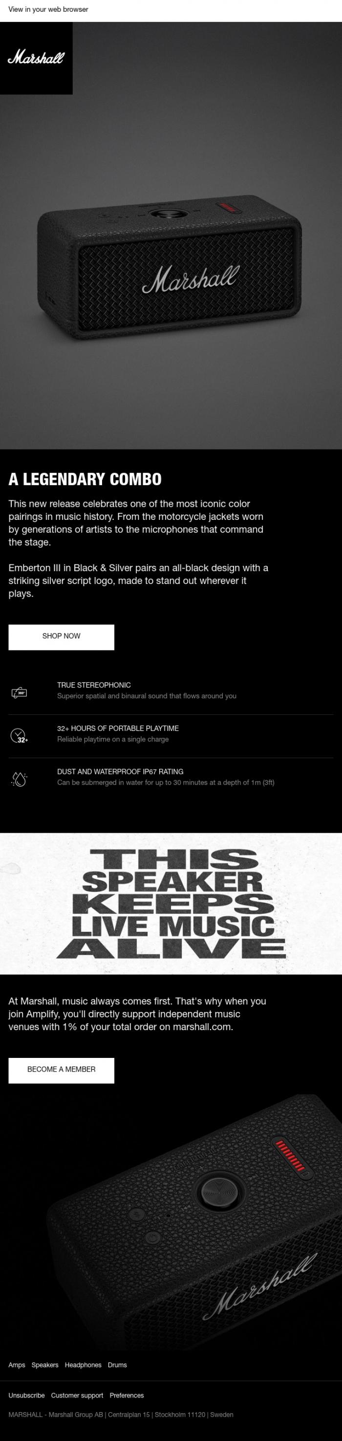 Email Design Inspiration from Marshall, As classic as it gets