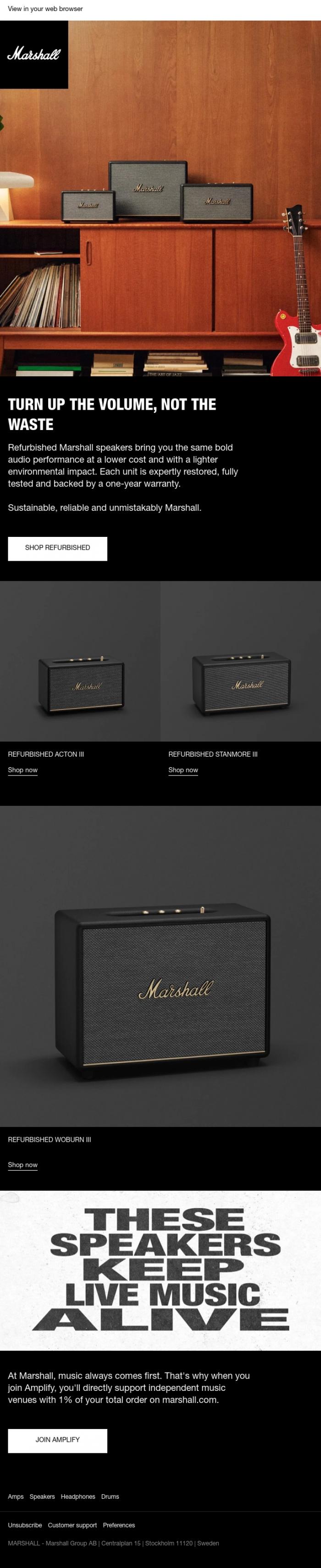 Email Design Inspiration from Marshall, Give great sound a second life