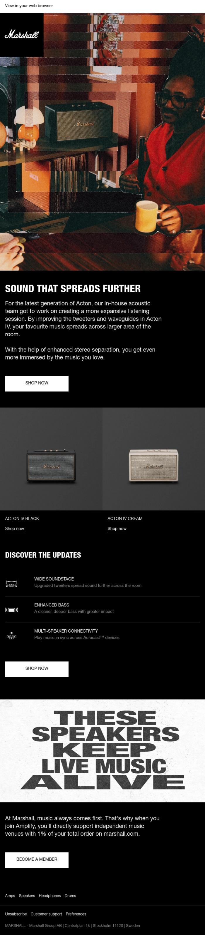Email Design Inspiration from Marshall, Acton IV brings you closer to the music you love