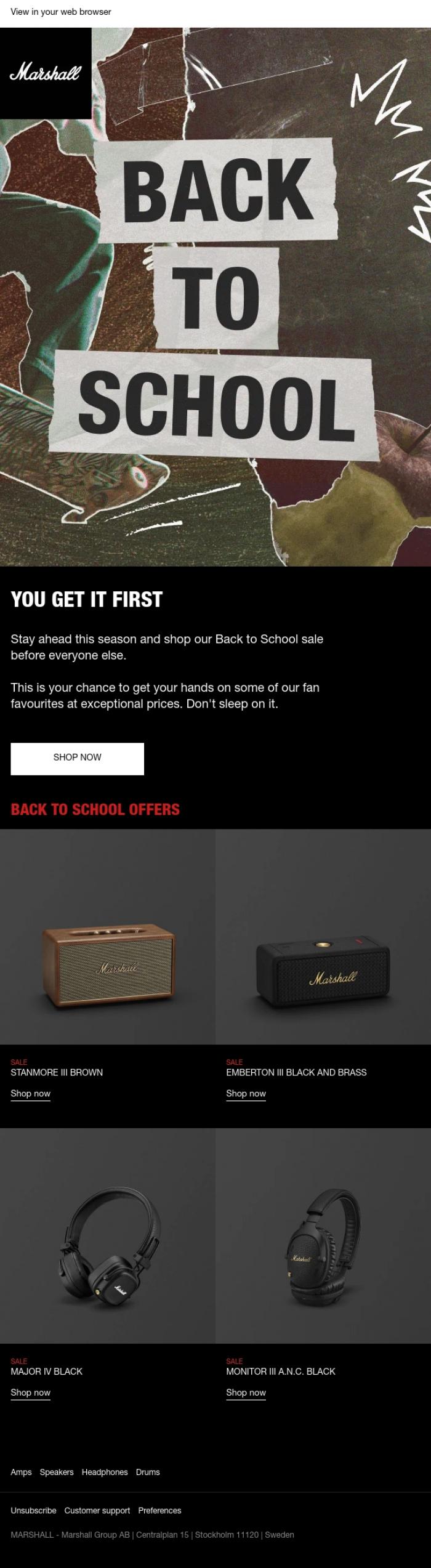 Email Design Inspiration from Marshall, Back to School: early access