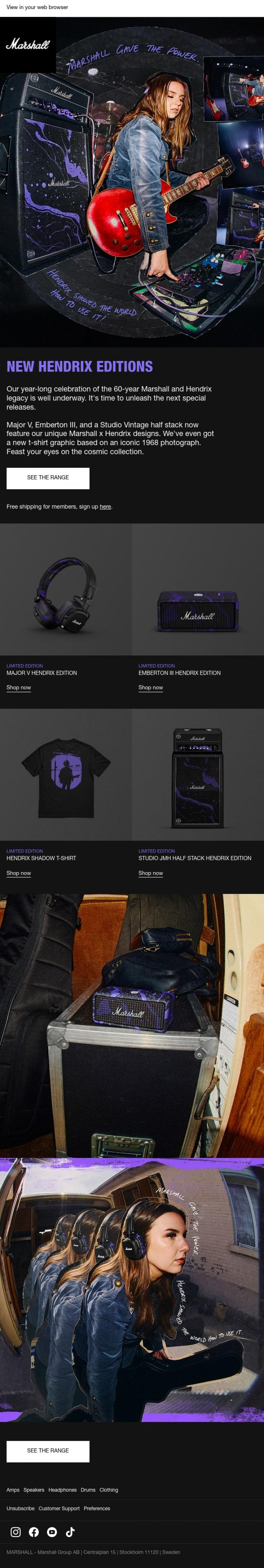 Email Design Inspiration from Marshall, The Marshall x Hendrix range just got bigger