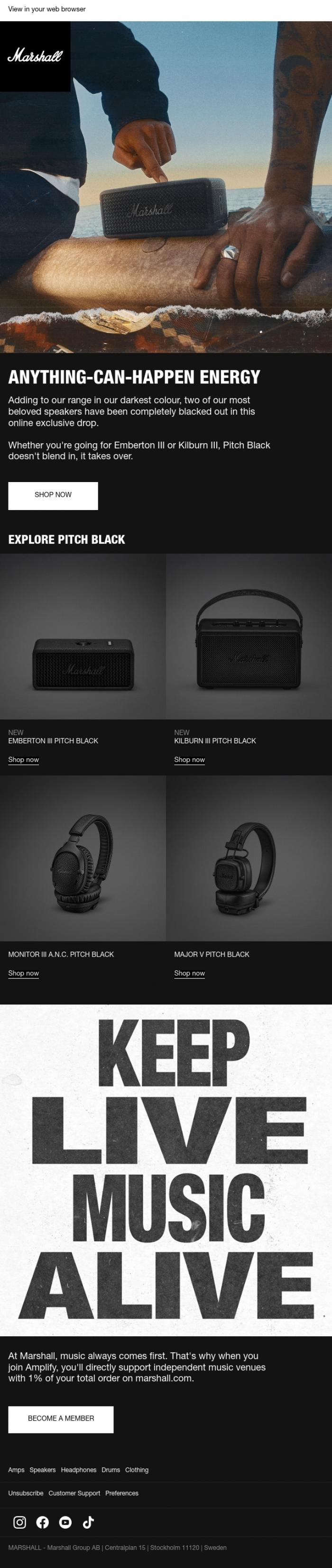 Email Design Inspiration from Marshall, New in: portable speakers in Pitch Black