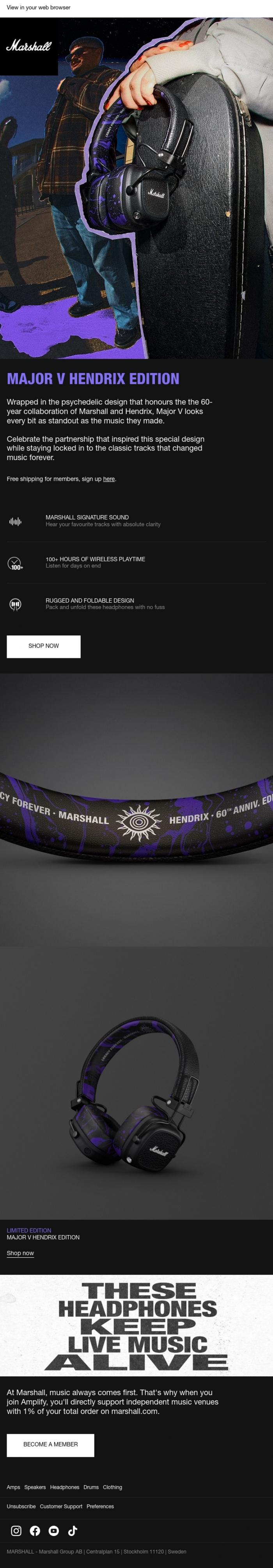 Email Design Inspiration from Marshall, Marshall headphones have entered the Hendrix realm