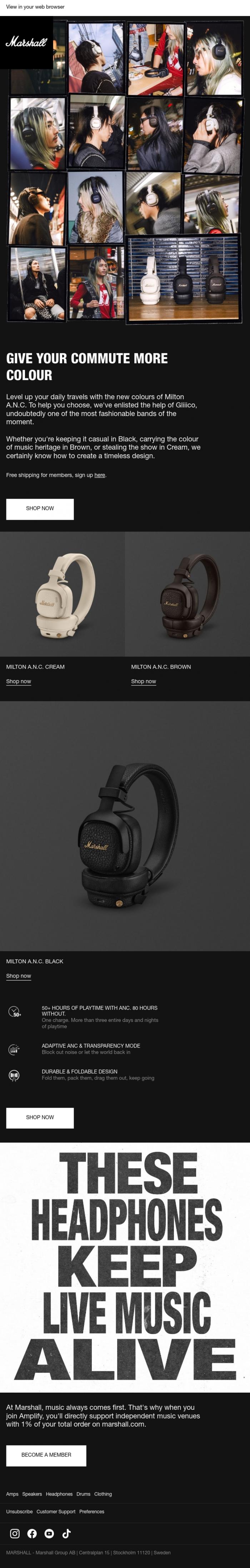 Email Design Inspiration from Marshall, New colours for next-level ANC