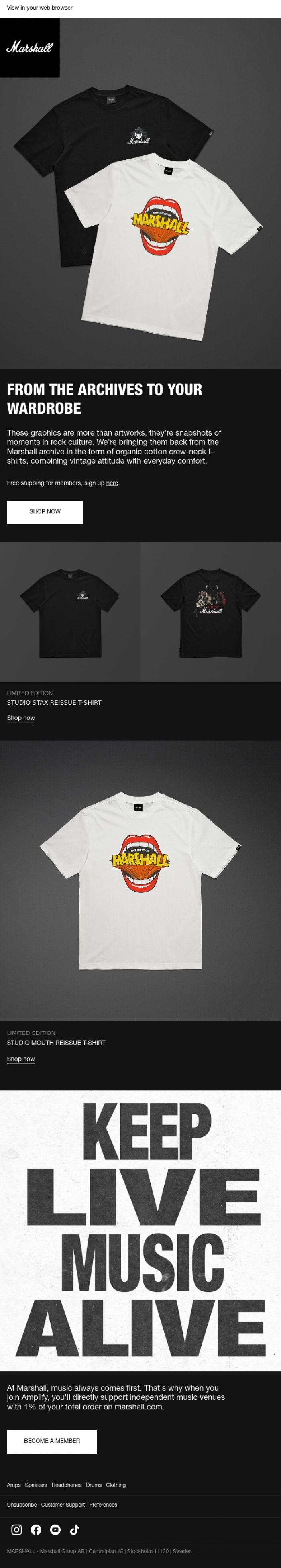 Email Design Inspiration from Marshall, Wear a piece of Marshall history