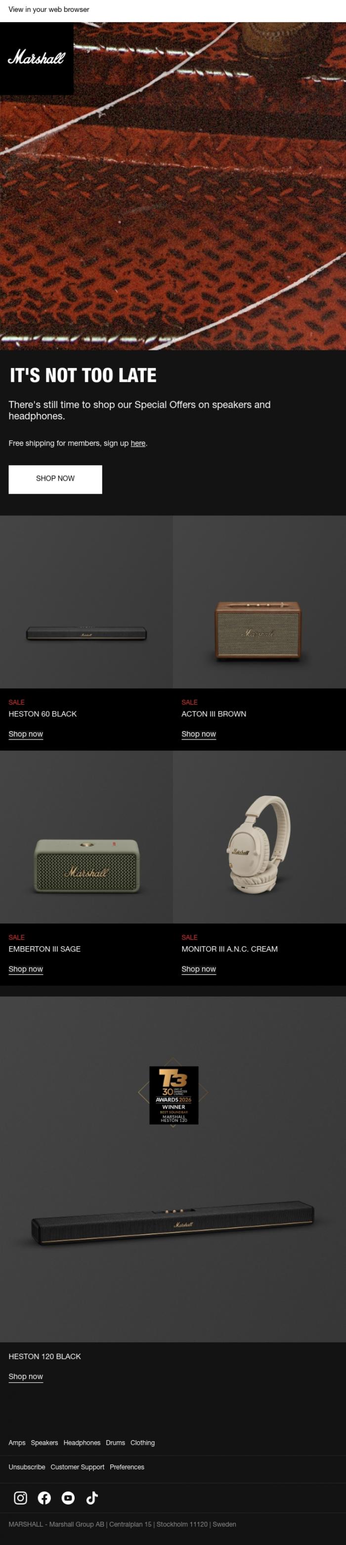 Email Design Inspiration from Marshall, Special Offers: last chance